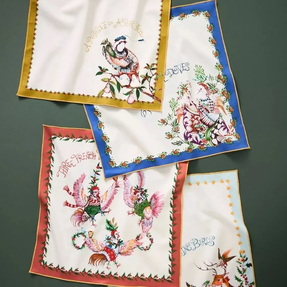 Taychamaythakool Anthropologie Twelve Days  Christmas Cotton Napkin Set